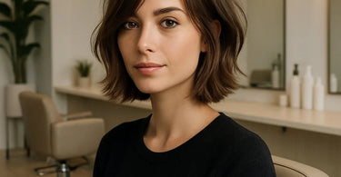 Stylist creating a beautiful low maintenance haircut for a happy client in a modern salon setting