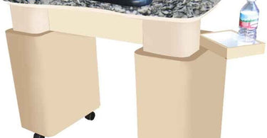 The Lucy Granite Top Wood Finish Nail Table by Americus Salon Furniture in a modern salon setting