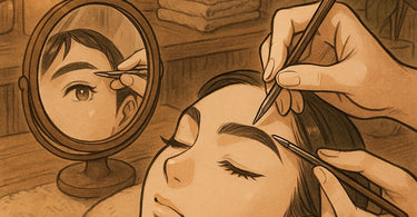 A skilled brow technician's hands precisely shaping a client's eyebrow, showcasing focus, steady tools, and the art of professional brow design.
