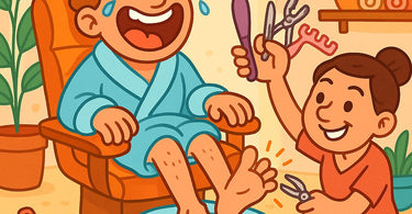A spa professional providing a comfortable pedicure to a client with ticklish feet in a relaxed salon environment