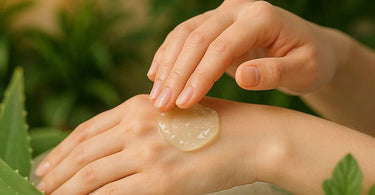 Aesthetician applying cold aloe vera gel to a client's face during a soothing spa facial treatment