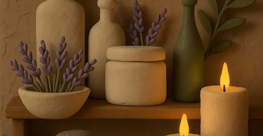 A stylish flat lay showing complementary spa and salon products paired together like wine and cheese, featuring wax pots, facial tools, nail polish, and luxurious towels.