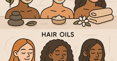 Professional spa products including facial masks and hair oils arranged beautifully for a product pairing guide