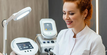 Esthetician performing a facial treatment on a client in a spa setting