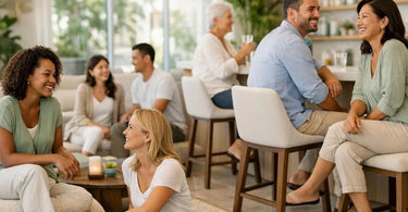 Spa waiting area featuring a mix of stylish low and high seating options, highlighting the psychology of comfort and design in a professional salon setting.