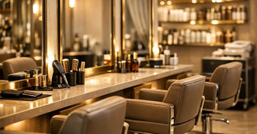 A close-up of a modern, adjustable LED magnifying lamp illuminating a professional workspace, highlighting the quiet luxury and precision of salon lighting.