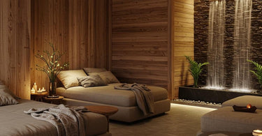Luxury spa interior showcasing textured surfaces, plush towels, and natural materials for a serene ambiance