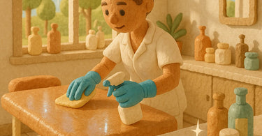 Professional spa technician performing visible sanitation procedures in a modern treatment room