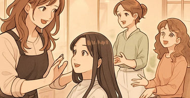 Salon professionals whispering and laughing while working with clients