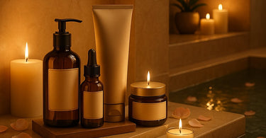 Spa professional whispering to client about secret menu services in an upscale salon setting