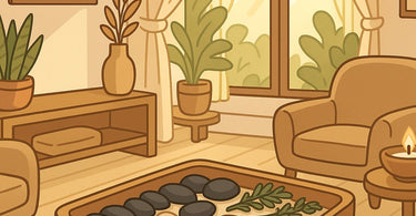 A beautifully arranged sensory bin for spa and salon waiting rooms filled with fidget toys, worry stones, and calming items