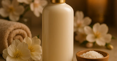 Signature scented salon lotion being applied in a professional spa setting