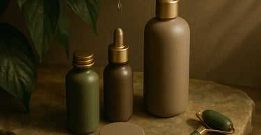 A serene spa setup for a skin fasting weekend, featuring simple skincare products on a towel beside a peaceful woman relaxing.