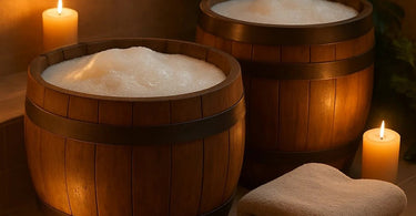 Relaxing beer spa soak in a luxurious tub with hops and towels