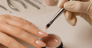 Step-by-step builder gel overlay application on natural nails