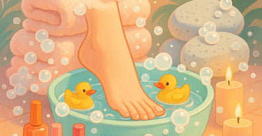 Professional classic pedicure in progress, showing a technician working on a client's feet in a spa setting