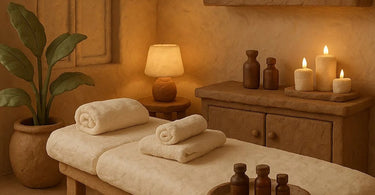 Professional therapist performing deep tissue massage on client's back in spa setting