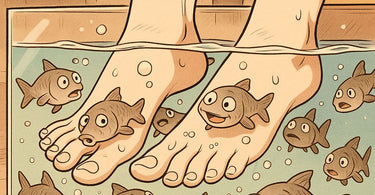 Garra Rufa fish pedicure in action at a luxury spa, showing client feet in clear water with small fish