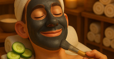 Professional performing a charcoal detox facial on a male client