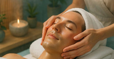 Professional men's facial treatment in progress at a spa