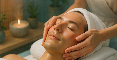 Professional men's facial treatment in progress at a spa