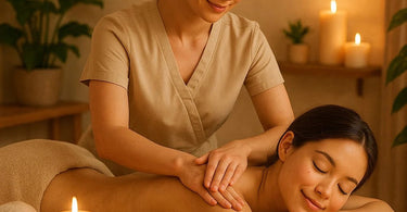 Professional therapist performing scar tissue massage on client's post-surgical area
