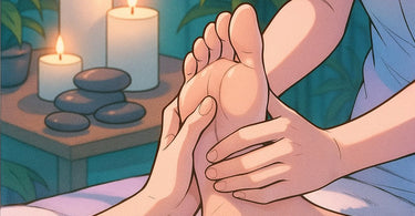 Professional reflexology foot massage being performed in a spa setting