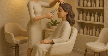 A massage therapist and stylist demonstrating proper ergonomic posture while working, with a relaxed back and arms at a comfortable height.