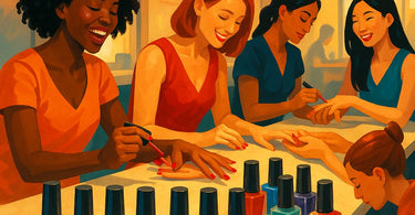 Various nail polish bottles with different colors arranged in a row showing the surprising connection between polish shades and client tipping behavior