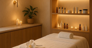 Spa professional performing a facial treatment on a relaxed client in a serene treatment room