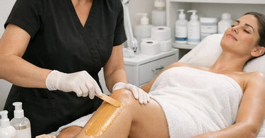 Efficient wax room setup with professional wax warmer, disposable supplies, and task lighting for salons and spas.