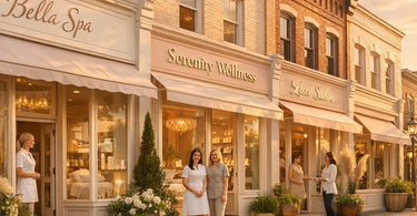 Spa professional creating a custom local-themed treatment with herbs and products, inspired by town history