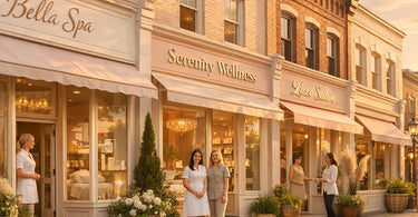 Spa professional creating a custom local-themed treatment with herbs and products, inspired by town history