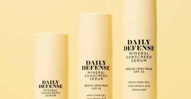 Tuel Skincare Daily Defense Mineral Sunscreen bottle with spa background