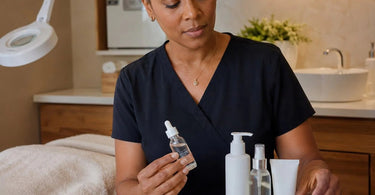 Transitional skincare concept showing skin adapting between different climate zones with professional spa products