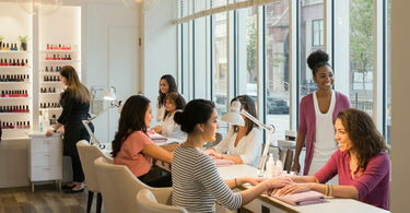 Trendy nail salon with diverse customers