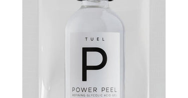 Tuel Skincare Power Peel Refining Glycolic Acid Gel sample tube shown on a clean, modern background, highlighting its professional retail packaging for spas and salons.