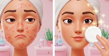Close-up of microneedling blemish patches on skin with clear before-and-after results