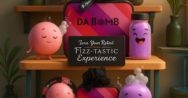 Vibrant display of Da Bomb Bath Bombs in a spa retail setting, showcasing colorful fizzing bath products