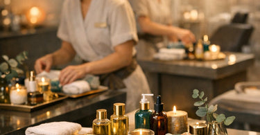 A vibrant spa scene showing a client enjoying a mini facial treatment during a busy Treatment Taster Day event