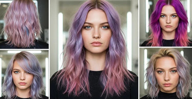 A showcase of upcoming hair color trends for salons in 2025, featuring vibrant and sophisticated hues.