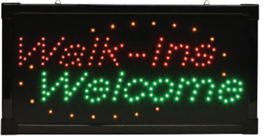 Walk-Ins Welcome LED Sign by Fantasea - 10H x 19W inches - bright LED sign for spa, salon, or barber shop window display to attract customers.