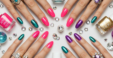 Joya Mia Nail Polish bottles displayed in vibrant colors, showcasing glossy finishes and trendy shades