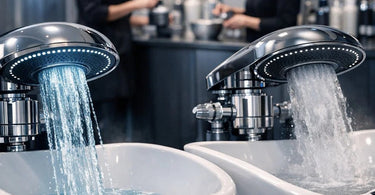 A close-up of water droplets on a spa treatment surface, illustrating the importance of pure water for professional beauty services