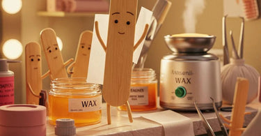 Various types of professional wax sticks and applicators for spa and salon use