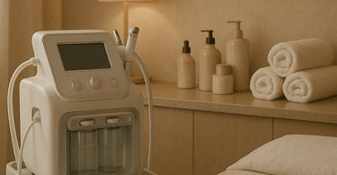Professional microdermabrasion machine being used during a facial treatment in a spa setting