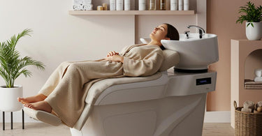 Relaxing head spa treatment with client wearing a comfortable robe