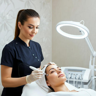 Client experiencing a microdermabrasion treatment in a spa setting