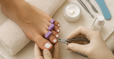 Professional pedicure setup with comfortable chair, soaking basin, and organized tools