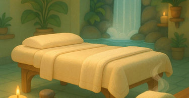 Relaxing spa environment with luxury treatment products and warm towels